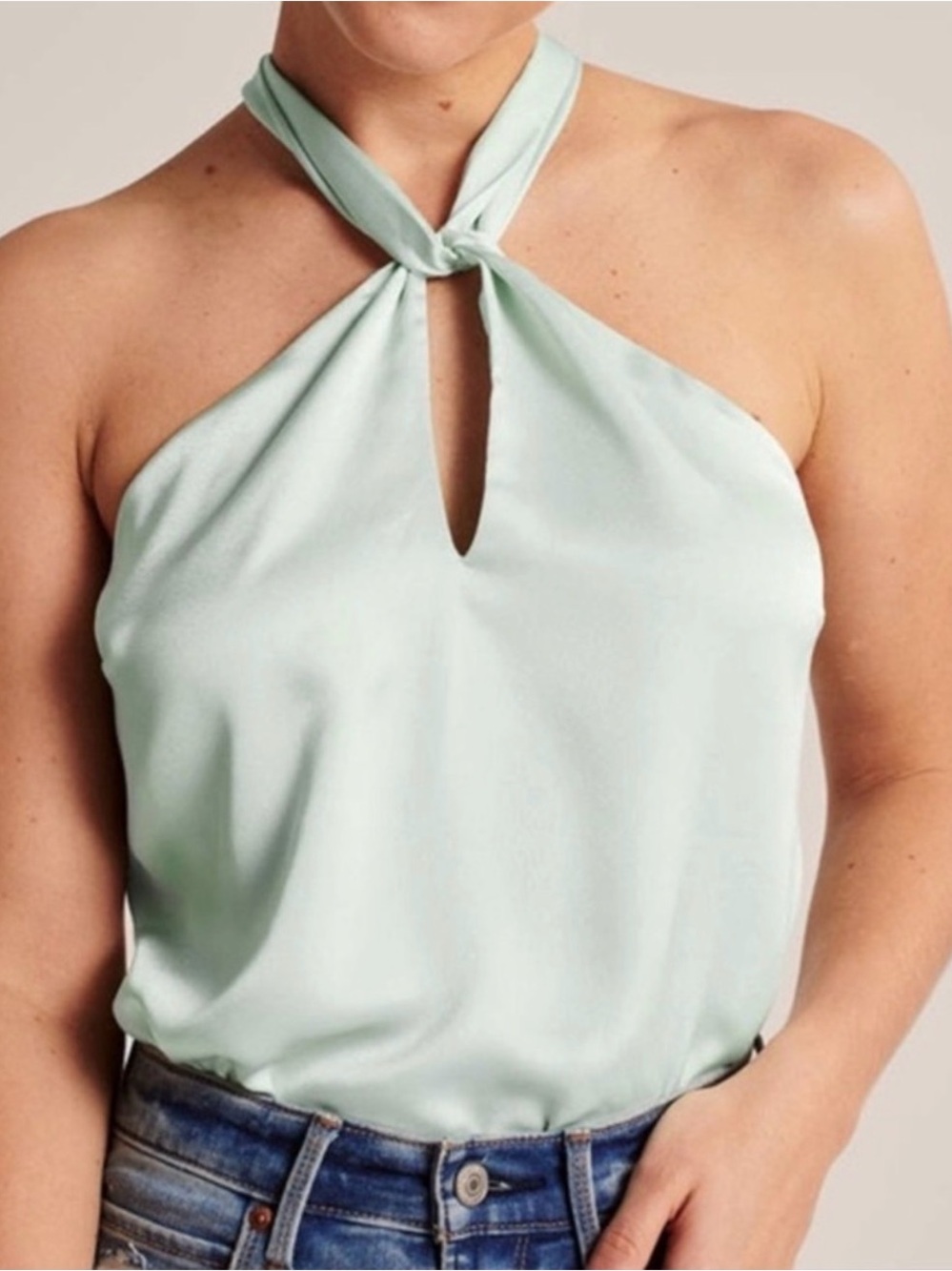 Abercrombie & Fitch Mint Satin Halter Bodysuit